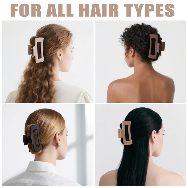 TOCESS Hair Claw Clips for Women - 8PK Large Neutral Matte Square Jumbo Hair Clips for Thick, Thin, Long, Short, Curly Hair Girls, Big Jaw Clip Set for Daily Use - Image 5